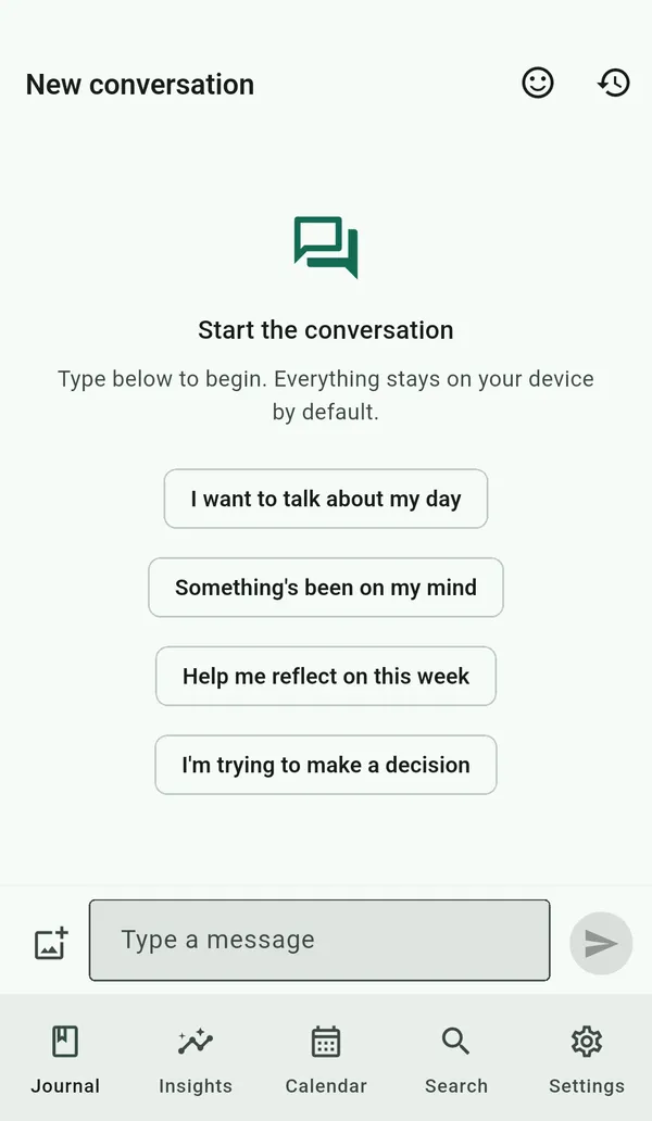 A new conversation with suggested ways to start.
