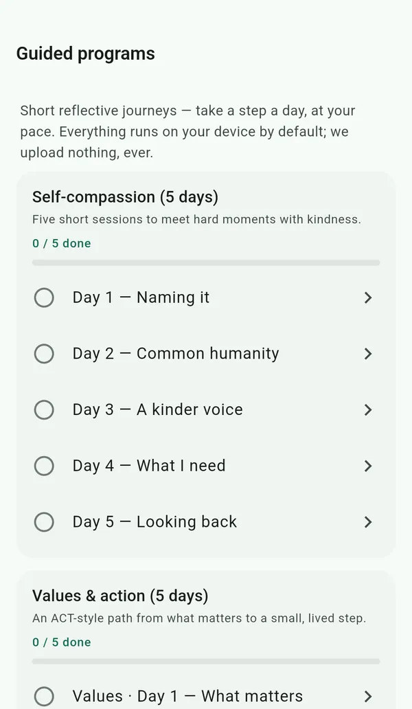 Guided programs: short multi-day journeys, a step a day.